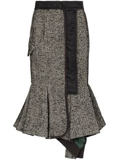 Sacai Flared wool herringbone skirt