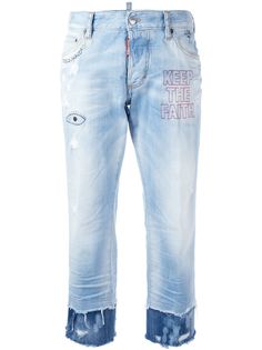 Dsquared2 укороченные джинсы с вышивкой Keep the Faith