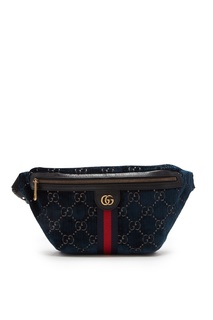 Синяя бархатная поясная сумка GG Gucci Man