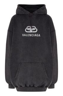Антрацитовое худи с логотипом и карманом-кенгуру Balenciaga