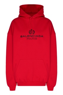 Красное худи с логотипом и карманом-кенгуру Balenciaga