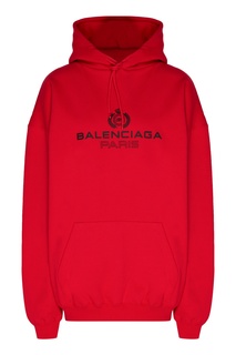 Красное худи с логотипом и карманом-кенгуру Balenciaga