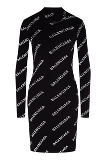 Черное облегающее платье с логотипами Balenciaga
