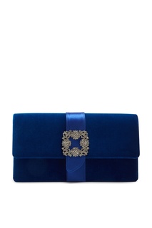 Синий бархатный клатч с пряжкой Capri Manolo Blahnik