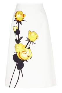 Белая юбка-миди с цветочным рисунком Prada