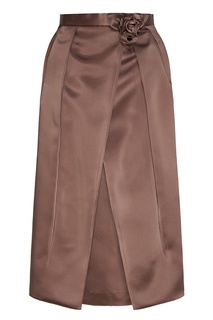 Атласная коричневая юбка-миди со складками Prada