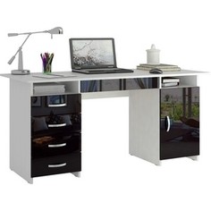 Стол письменный Мастер Милан-7Я глянец (белый-чёрный) МСТ-СДМ-7Я-БЧ-ГЛ