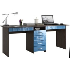 Стол письменный Мастер Тандем-2Я глянец (венге-синий) МСТ-СДТ-2Я-ВИ-ГЛ