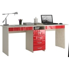 Стол письменный Мастер Тандем-2Я глянец (дуб молочный-красный) МСТ-СДТ-2Я-МР-ГЛ