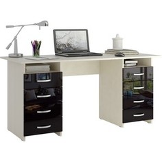 Стол письменный Мастер Милан-10 глянец (дуб молочный-чёрный) МСТ-СДМ-10-МЧ-ГЛ