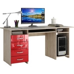 Стол письменный Мастер Милан-6П глянец (дуб сонома-красный) МСТ-СДМ-6П-СР-ГЛ