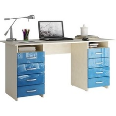 Стол письменный Мастер Милан-10 глянец (дуб молочный-синий) МСТ-СДМ-10-МИ-ГЛ
