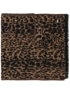 Saint Laurent шарф с леопардовым принтом и бахромой