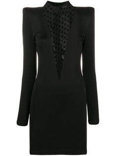 Balmain платье с прозрачной вставкой и объемными плечами