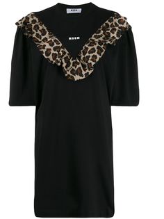 MSGM платье-футболка с леопардовым принтом и оборками
