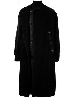 System deconstructed layered midi coat