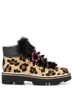 Pollini leopard faux-fur detail boots