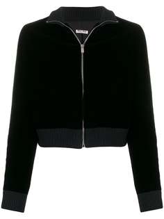 Miu Miu logo-stripe velvet track jacket