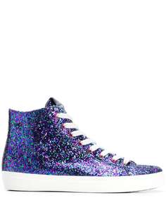 Leather Crown glitter hi-top sneakers