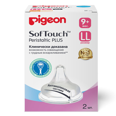 Соска силиконовая PIGEON SofTouch Peristaltic Plus, от 9 мес., 2 шт.