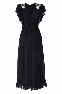 Черное платье с запахом и вышивкой Alena Akhmadullina