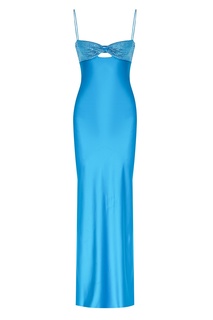 Голубое шелковое платье со стразами Alessandra Rich