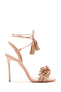 Бежевые босоножки с бахромой Wild Crystal Aquazzura