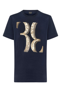 Темно-синяя футболка с золотым логотипом Billionaire