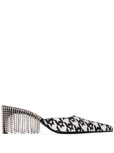 AREA fringed crystal-embellished 70mm houndstooth leather mules