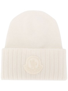 Moncler logo patch beanie hat
