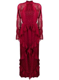 Saloni geometric embroidery frill dress