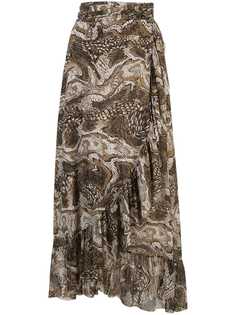 Ganni marbled snake-effect wrap skirt