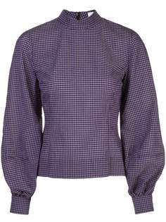 Ganni gingham check pouf-sleeve top