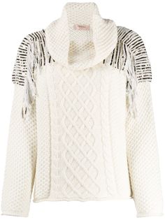 Twin-Set sequin-embellished cable-knit jumper