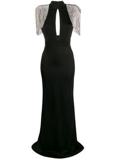 Elisabetta Franchi rhinestone-fringed sleeve gown
