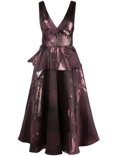 Marchesa Notte metallic-print flared dress