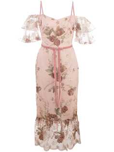 Marchesa Notte embroidered floral bow-detail dress