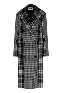 Черно-белое двубортное пальто в стиле пэчворк Msgm