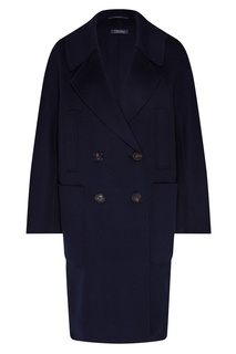 Темно-синее двубортное пальто MAX Mara