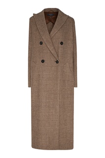 Бежевое двубортное пальто в клетку принц Уэльский MAX Mara