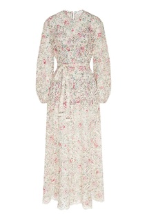 Шелковое платье с цветочным принтом и кружевом Zimmermann