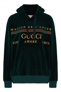 Темно-зеленое бархатное худи с логотипом Gucci