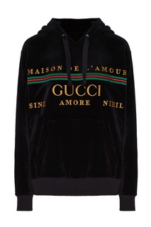 Черное бархатное худи с логотипом Gucci
