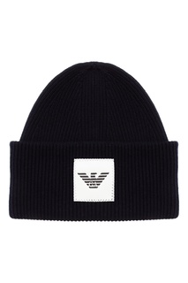 Темно-синяя шапка-бини с логотипом Emporio Armani