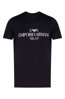 Темно-синяя футболка с контрастным логотипом Emporio Armani