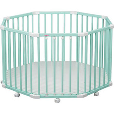 Манеж Combelle деревянный на колесах, восьмиугольник Florian, 3-х уров. 108D - Mint Green / Мятно-зеленый 744