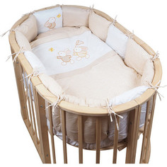 Комплект для овальной кроватки Pituso (борт-подушки) сатин НА ЛУЖАЙКЕ 6пр.Бежевый ЛБ-П 611