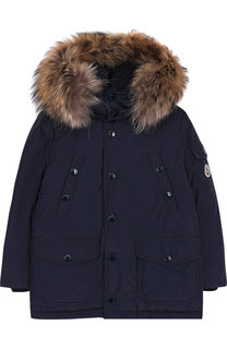 Парка на молнии с капюшоном и меховой отделкой Moncler Enfant