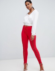 Леггинсы в рубчик с люверсами и шнуровками Missguided