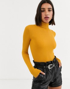 Водолазка в рубчик горчичного цвета Bershka
